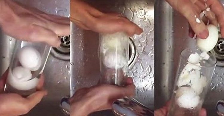 Así es cómo se pela un huevo duro en segundos utilizando sólo un vaso de agua. ¡GENIAL!