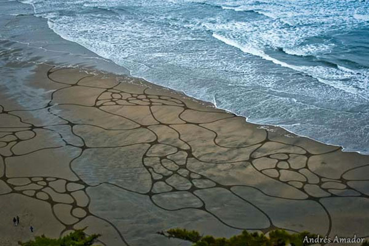 Un hombre hace algo con un simple rastrillo en la playa. Cuando nos alejamos para verlo... ¡WOOOW!