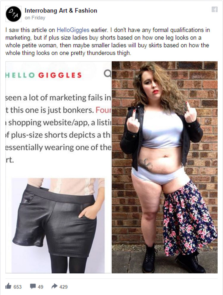 Una mujer hace ESTO a un sitio web que ponen unos pantalones de talla plus a una modelo de esta forma