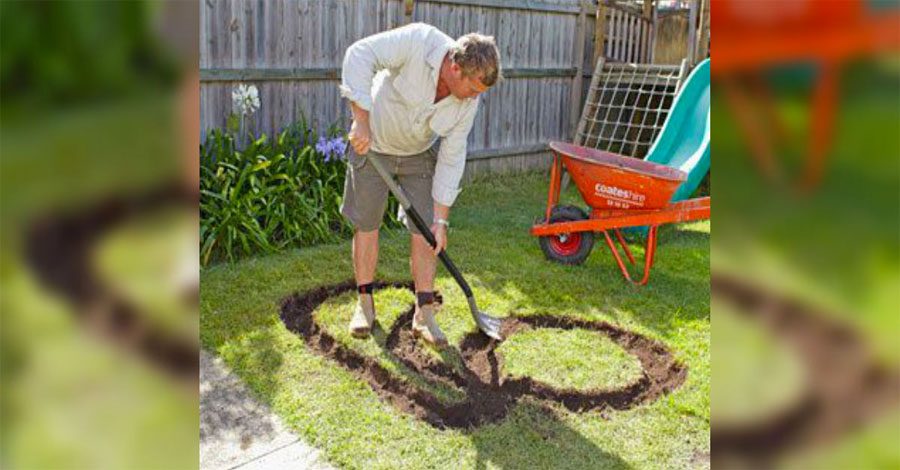 Este papá hace formas extrañas en el jardín. ¿Qué está haciendo? ¡Brillante!