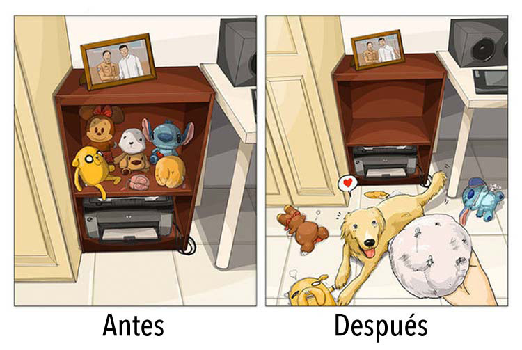 8 dibujos que nos dicen cómo es la vida antes y después de tener un perro