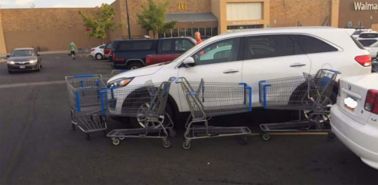 Unos extraños se vengan ASÍ, cuando un conductor bloqueó los carritos de la compra con su coche