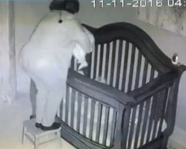 La abuela pone al bebé en la cuna y la cámara de seguridad capta algo que hace reír a todos