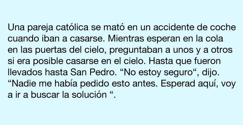 Una pareja pregunta si pueden casarse en el cielo, hasta que aprenden por qué es una mala idea