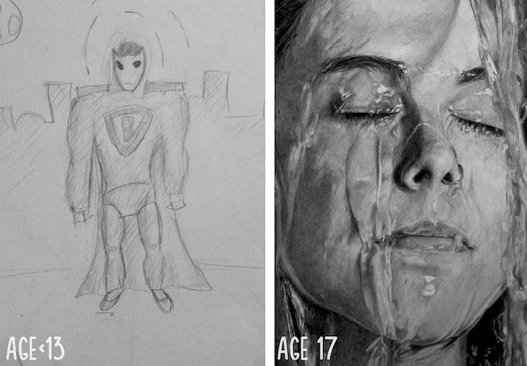 Artistas comparten el "antes y después" de la evolución de sus habilidades de dibujo tras años de práctica