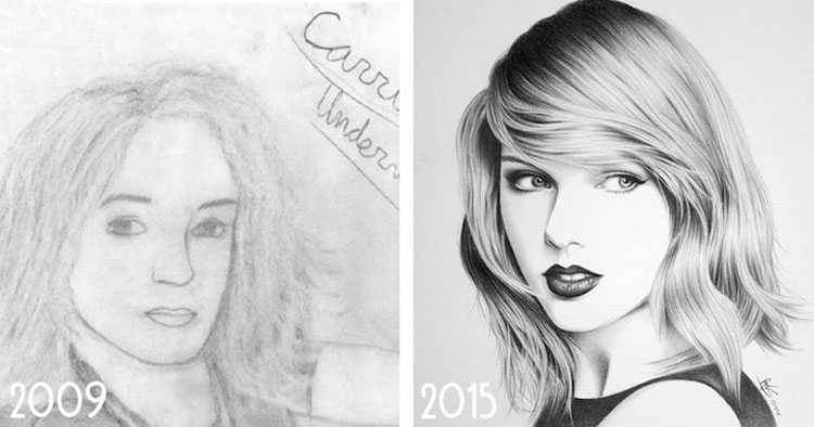 Artistas comparten el "antes y después" de la evolución de sus habilidades de dibujo tras años de práctica